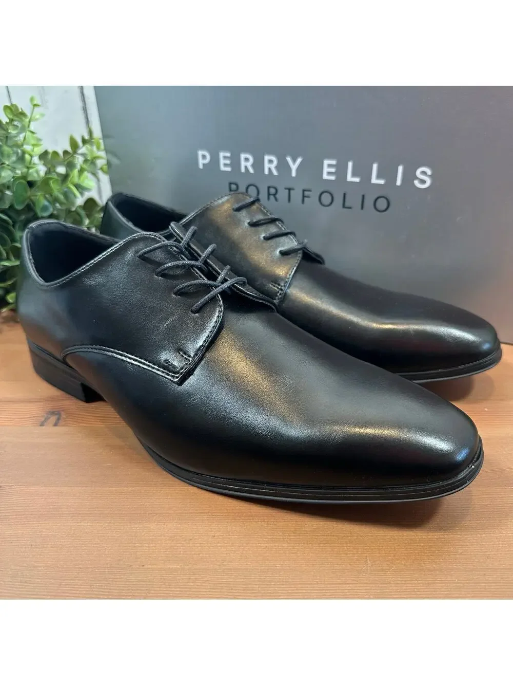 Perry‎ Ellis Portfolio Black Leather Oxfords Shoes Size 8.5